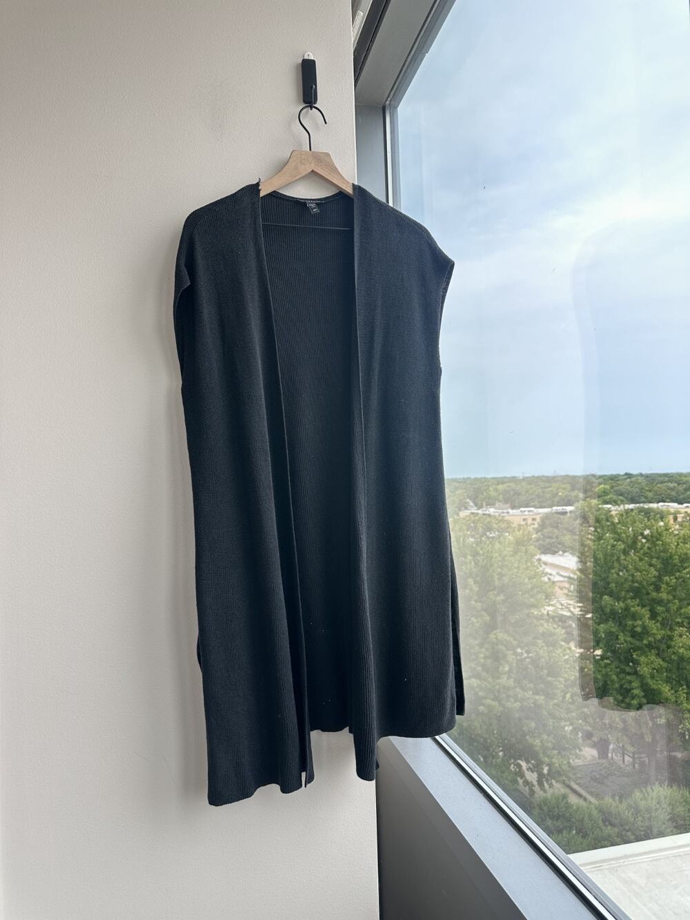 Eileen Fisher Organic Linen Cotton Duster Cardigan black lagenlook minimalist M